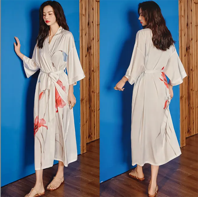 Bloemen Badjas Lange Kimono Robe Night Robe Badjas Mode Peignoir Voor Vrouwen