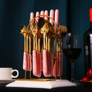 Ensemble de couverts en acier inoxydable 410 de 24 pièces avec manches en céramique et support de rangement – Cadeau de rentrée scolaire - Product Image 6