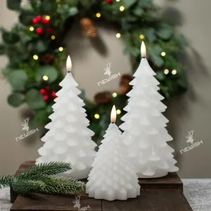 Newish Set/3 decorazioni per la casa a forma di albero verde di natale candele a LED senza fiamma a batteria a cera reale