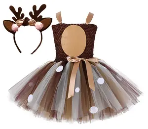 Cosplay per bambini Cartoon Elk Antler fascia Tutu Princess Dress Girls Christmas Deer Costumes Kids Halloween