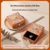 Nouvelle boîte à bijoux carrée en carton, motif paysage doré de style chinois, avec fermoir perlé, support coulissant pour collier et bagues, boîte à accessoires