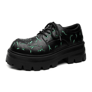 Leather <b>Shoes</b> Men Low Cut Niche Thick Soled <b>Height</b> <b>Increasing</b> Burst Pattern Casual Black Workwear British - Product Image 5