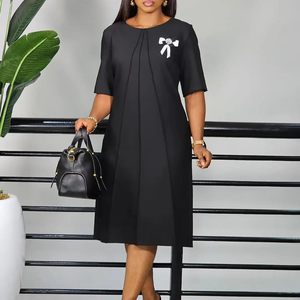 Robes pour femmes, dernières tendances, élégantes, col rond, manches courtes, grandes tailles, robe de bureau ample, robe midi en coton pour le travail. - Product Image 5
