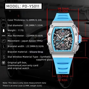Montres à quartz pour homme Pagani Design PD-YS011, mouvement japonais, cadran squelette, étanche, sport, rectangle, verre saphir, chronographe - Product Image 6