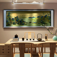Panneau décoratif suspendu en tissu non tissé brodé, style chinois moderne, motif Paysage Mille Li, encadré, pour cadeau ou décoration de salon