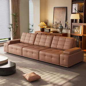 イタリア製高級電動伸縮ソファベッドセット、ハイエンドモダンリモコン付きL字型本革リビングルームソファ - Product Image 4