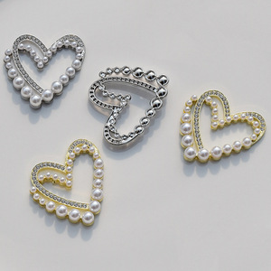 Heart Shaped Pearl Rhinestone Alloy Patch Gold White Fashionable DIY <b>Bag</b> <b>Accessory</b> Decorative Jewelry For Phone Cases Clothing - Product Image 4