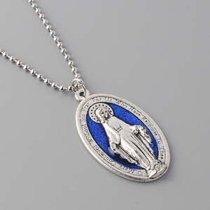 Rosari in Lega di Zinco con Pendente della Vergine Maria in Smalto Blu e Collana con Catena in Lega di Zinco per Anniversario - Product Image 2