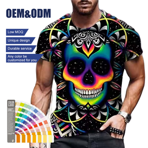T-Shirt da Uomo Personalizzata OEM ODM con Stampa 3D di Teschio Gotico Psichedelico e Mandala Arcobaleno, Maglietta Grafica per il Giorno dei Morti, Streetwear - Product Image 1