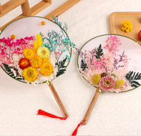 Éventail rond chinois coloré DIY avec fleurs séchées et préservées, idéal pour la danse