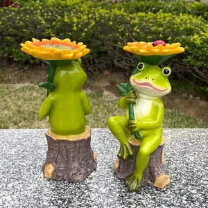 2024 grenouille en résine artisanale créative tient le tournesol Sculpture faite à la main grenouille Figurine décor pour décoration de jardin intérieur extérieur