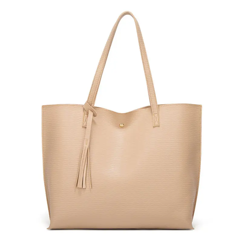 Classic trendy tote bags handbag Casual Soft Apricot PU Leather shoulder bag for girls women