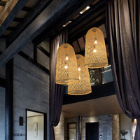 Lustre suspendu artistique en bambou tressé, style Zen, hauteur réglable, commande vocale pour hôtels, villas, salons