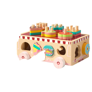 Juguete educativo de madera para niños Animal Zoo y carrito de helado Clasificador de formas para Coordinación mano-ojo Aventura de postres divertidos para niños - Product Image 1