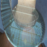 Escalier intérieur moderne Prima avec marches en verre courbé et marches en acier, escalier en arc utilisé pour l'intérieur et garde-corps en métal et verre
