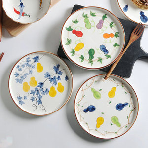 Platos de cerámica pintados a mano con forma de calabaza, redondos, con acabado bajo esmalte, estilo oriental, para uso doméstico. - Product Image 1