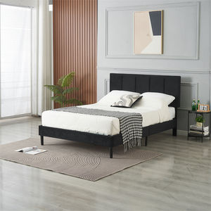 <span class=keywords><strong>Lit</strong></span> en bois massif avec rembourrage épais, design moderne, vente directe, meubles de chambre à coucher de villa, sans ressort, revêtement en velours <span class=keywords><strong>gris</strong></span> - Product Image 1