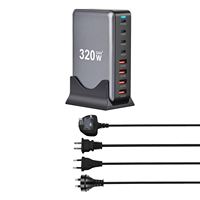 Chargeur USB C 320W Type C PD 100W 65W GaN à charge rapide, 4 ports USB-C + 4 ports USB-A, station de charge de bureau 8 ports pour téléphone, tablette, ordinateur portable