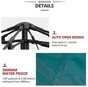 Tente de camping familiale imperméable à l'eau, portable, entièrement automatique, à installation instantanée, pour 3-4 personnes, pour l'extérieur - Product Image 4