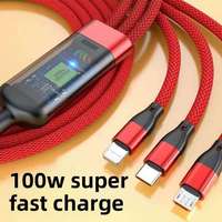 Cable USB Tipo-C de Carga Súper Rápida 3 en 1 de 120W para Impresora y Escáner de Código de Barras IOS/Android, Material de Nailon para Automóvil y Computadora