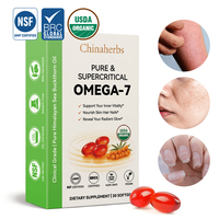 Chinaherbs Supercritical CO2 Omega-7 Softgels pour la peau, les cheveux et les ongles, biologique, végétalien, sans OGM, sans gluten, certifié NSF CGMP
