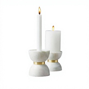 Juego de dos portavelas de color blanco mármol de diferentes tamaños, soporte decorativo para velas, accesorios para mesa. - Product Image 1