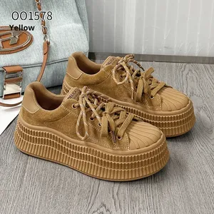 Zapatillas de Plataforma con Suela Gruesa de Cuero Genuino y Gamuza, Suela de Goma, para Mujer, Primavera-Otoño 2025, Populares y Modernas - Product Image 6