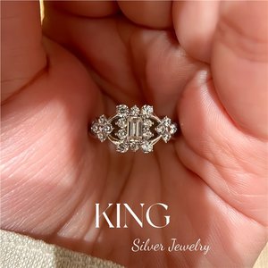 King Silver Jewelry Flower <b>Ring</b> S925 Sterling Silver Cubic Zirconia Wedding Women's Fashionable Luxury <b>Ring</b> - Product Image 2