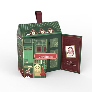 Boîte calendrier à double porte pour Noël et le Nouvel An, avec toit vert, emballage cadeau cosmétique, personnalisable selon les besoins - Product Image 3