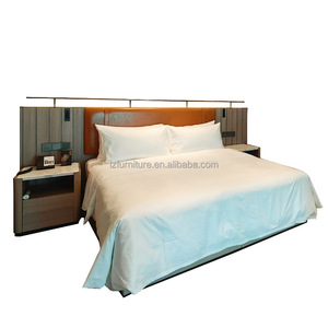 Inexpensive Wooden Hotel Bed with Leather <b>Headboard</b> King Size Upholstered Bed Frame with Nightstand for 3-Star Hotel Guest Room - Product Image 1