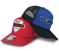 Topi Trucker Jaring Berkualitas Tinggi untuk Dewasa, Desain Kustom Vintage Distressed Rip Buckle dengan Logo Bordir 3D Hitam Merah Biru Royal