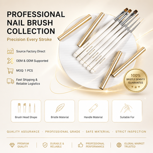 OEM Custom Oval Nylon Nail Brush Set White <b>Cap</b> Light Handle Durable Gel Liner Painting Tool for Nail Art Studio Supplies - Product Image 1