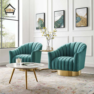 Poltrona Girevole di Lusso Moderna con Base in Acciaio Inox Dorato, Poltrona Singola da Soggiorno in Tessuto Blu Navy e <span class=keywords><strong>Velluto</strong></span> - Product Image 4