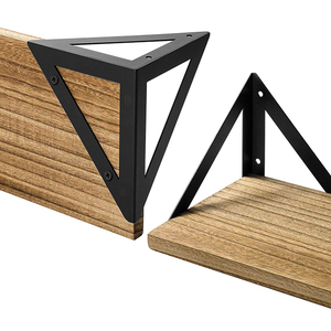 Étagères murales flottantes en acier inoxydable Art Déco BAYKA, étagères murales en bois, lot de 3 pour chambre à coucher - Product Image 5