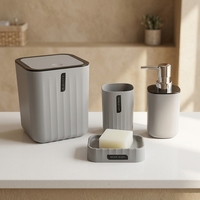 Ensemble de salle de bain en plastique 4 pièces pour toilettes et lavabo : porte-brosse à dents, distributeur de savon, poubelle
