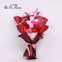 Buket bunga mawar alami asli selamanya, buket Mini sentuhan asli untuk hadiah ulang tahun pacar