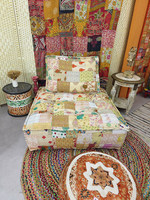 Canapé-lit Tatami en forme de bloc de tofu, rembourré en éponge PU, cousu main, style patchwork champêtre, nouveau design avec dossier