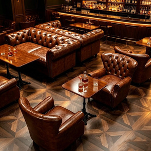 Meubles de restaurant vintage, canapé <span class=keywords><strong>Chesterfield</strong></span>, canapé en <span class=keywords><strong>cuir</strong></span> rétro de luxe, ensembles de chaises et tables pour bistrot, bar, pub - Product Image 1