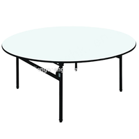 Table à manger moderne personnalisable en gros, pliable, pour 8 à 10 personnes, plateau blanc, pieds noirs, revêtement poudré, contreplaqué + métal, mobilier d'hôtel