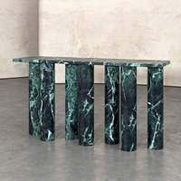 Table console en marbre Verde Alpi de luxe, pieds cylindriques géométriques modernes, table d'entrée pour couloir, meubles en pierre naturelle