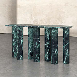 Table console en marbre Verde <span class=keywords><strong>Alpi</strong></span> de luxe, pieds cylindriques géométriques modernes, table d'entrée pour couloir, meubles en pierre naturelle - Product Image 3