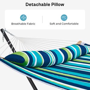 Portable 2-Person <b>Hammock</b> with Stand, Striped Quilted Fabric <b>Hammock</b> with Pillow, 450 LBS Capacity, for Outdoor, Garden, Patio - Product Image 4