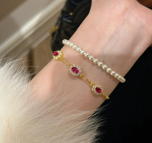 השנה החדשה S925 של השנה החדשה bangle צמיד מזל טוב עם סרט אוצרות אדום וסרט אדמת חצר אלסטי - Product Image 1