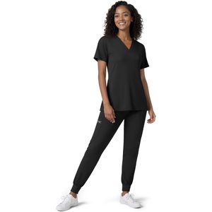 Ensemble uniforme d'hôpital FOXA pour femmes, haut à col en V et pantalon de jogging avec poches utilitaires - Product Image 1