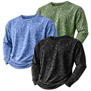 3pcs Set American Retro Distressed Short Sleeve T-Shirt <b>Men's</b> <b>Neck</b> Washed Versatile Casual Inner <b>Top</b> Acid Wash Jersey Front - Product Image 1
