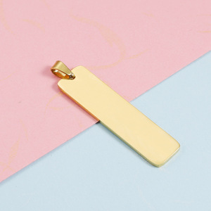 Colgante rectangular grabado con logotipo personalizado, barra en blanco de acero inoxidable, dijes de oro rosa para fabricación de joyas, venta al por mayor - Product Image 3