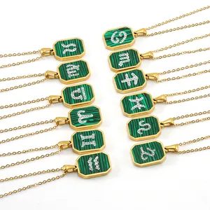 Poya Dainty Women Jewelry 18K Gold Plated 12 Zodiac Sign Rectangle Pendant Horoscope Astrology Necklaces with Star Map