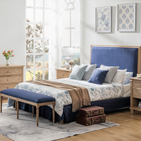 Cabecera de Cama Doble Tapizada en Tela con Rayas Azules Oscuros, Muebles de Dormitorio de Estilo Moderno