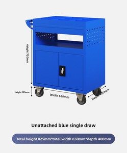 Carrito de Herramientas Móvil para Reparación de Automóviles, Gabinete de Reparación de Piezas de Hierro Multifuncional con Colgador Lateral, Color Azul - Product Image 5