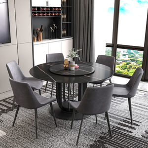 Table de salle à manger moderne et compacte, design simple, avec plateau en pierre sinterisée rotatif, gris brillant, pour 4 personnes - Product Image 5